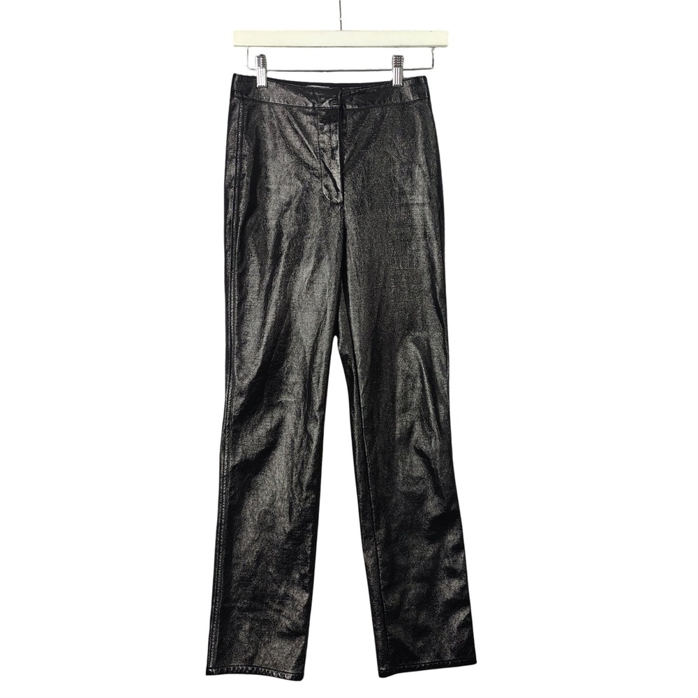 Wilfred Womens Goth Grunge Faux Leather Pants 0 Black Metallic Crackle High Rise